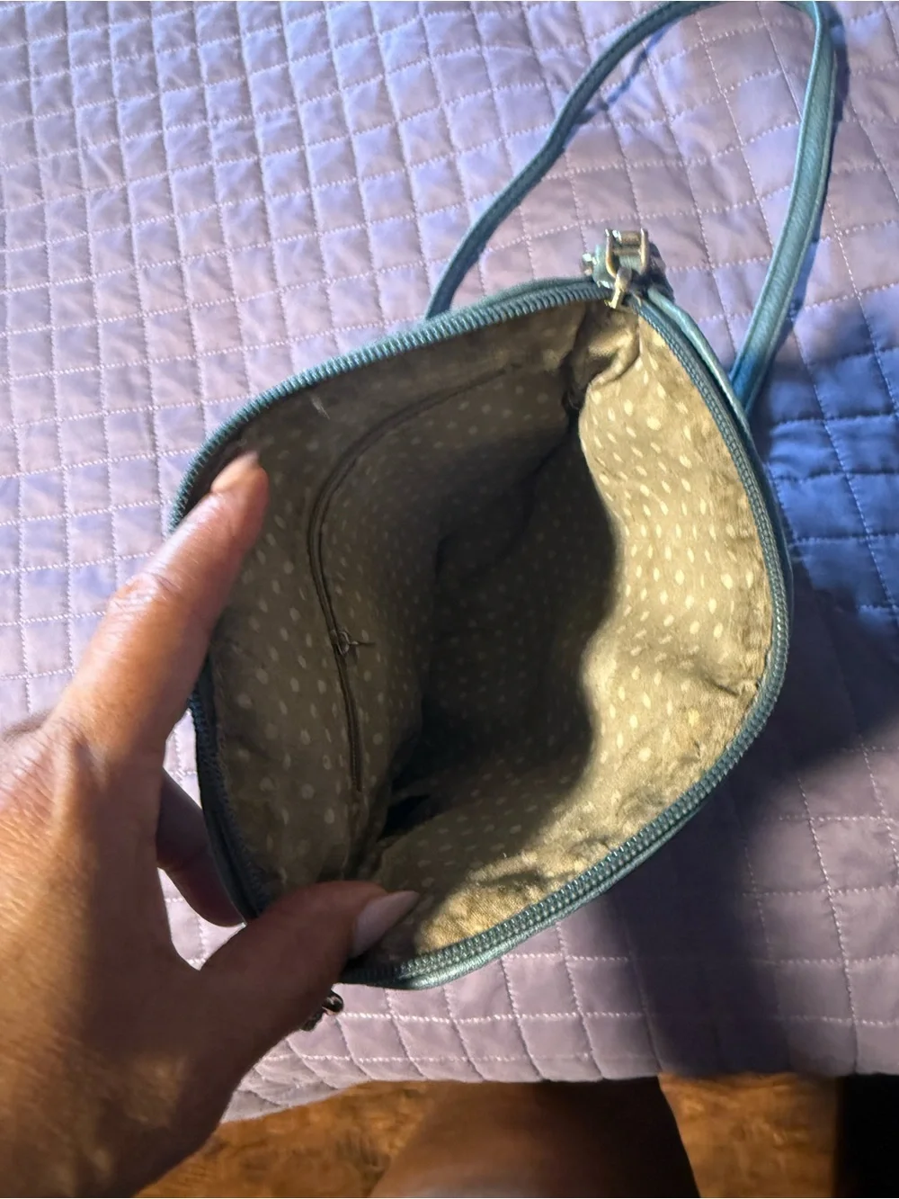 Tory Burch Teal Pebbled Leather Crossbody with Gold Logo Medallion